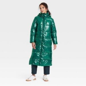 a new day Shiny Emerald Puffer Coat